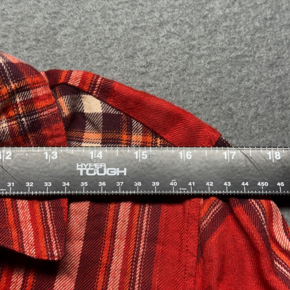 Hester & Orchard Red Plaid Shirt Womens Medium Split Back Roll Tab Sleeve Rayon - Picture 11 of 13